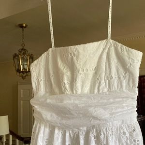 Lilly Pulitzer floor-length white eyelet strapless dress with a hem stain